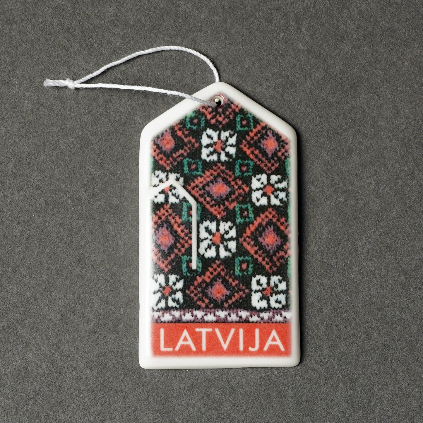 Porcelain Decorations For Christmas Trees - Gloves With Print + LATVIJA