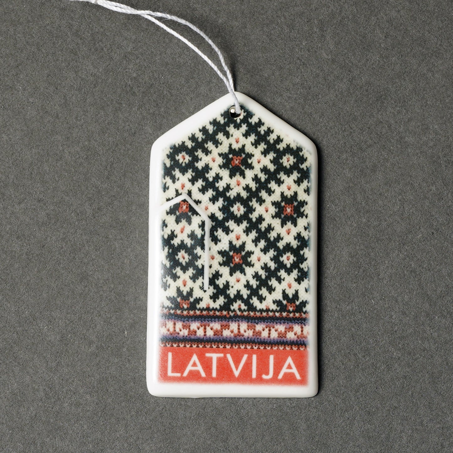 Porcelain Decorations For Christmas Trees - Gloves With Print + LATVIJA