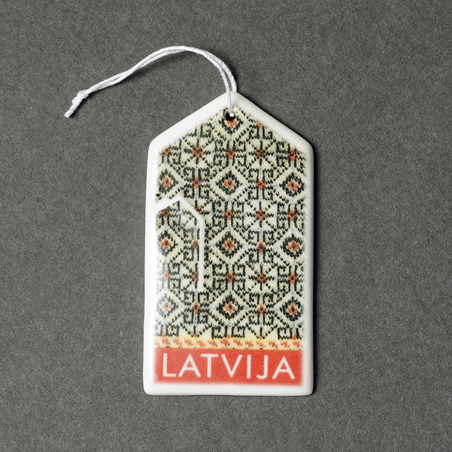 Porcelain Decorations For Christmas Trees - Gloves With Print + LATVIJA