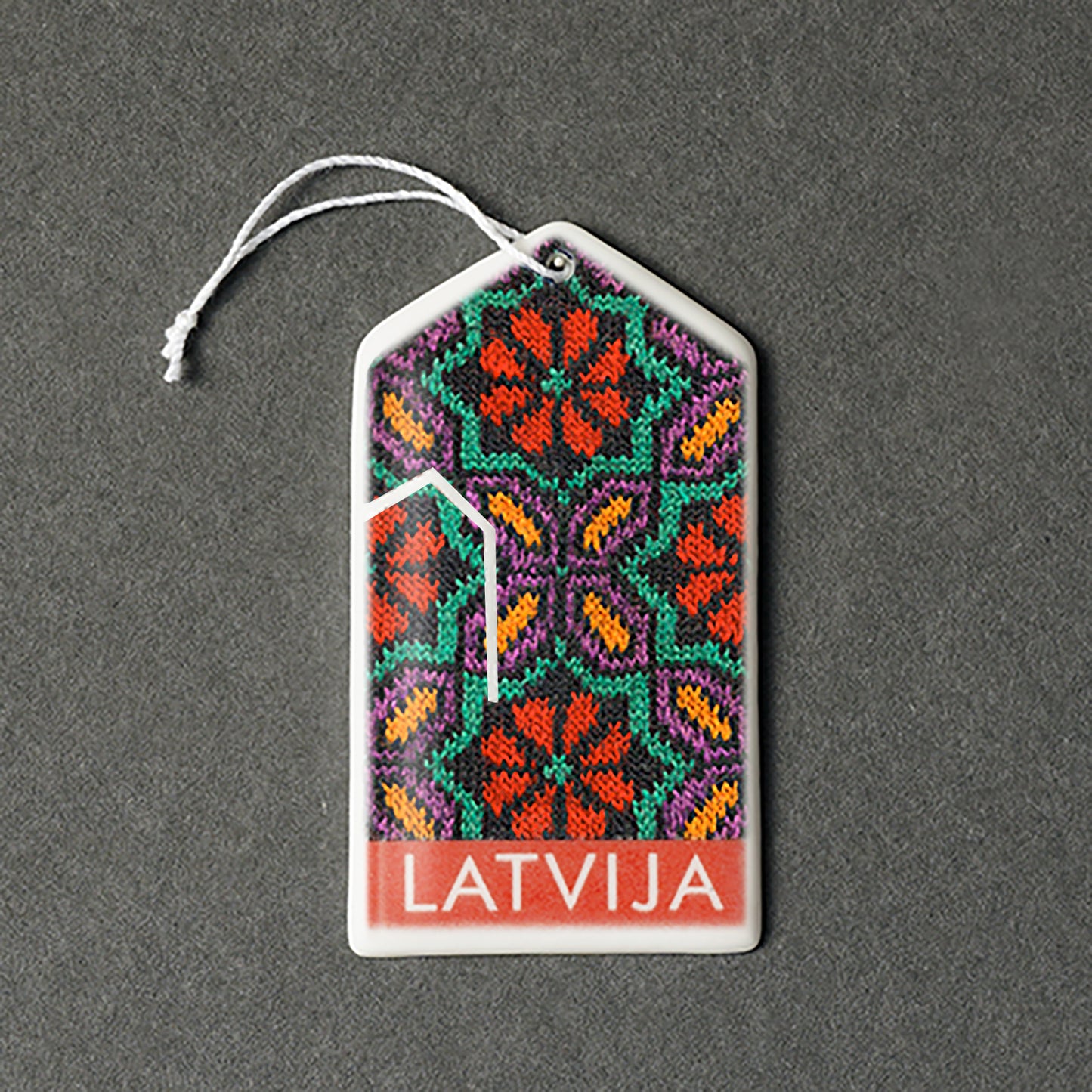 Porcelain Decorations For Christmas Trees - Gloves With Print + LATVIJA