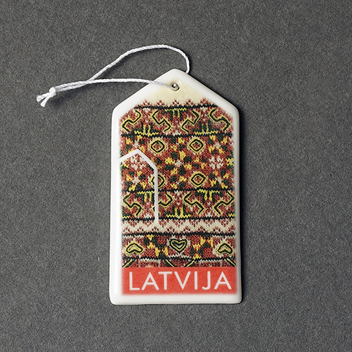 Porcelain Decorations For Christmas Trees - Gloves With Print + LATVIJA