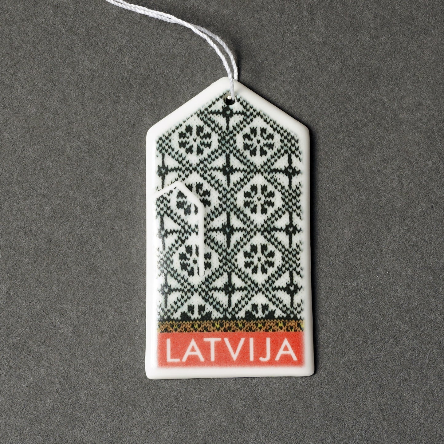 Porcelain Decorations For Christmas Trees - Gloves With Print + LATVIJA