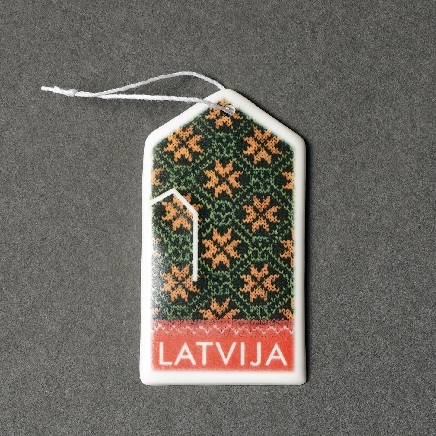 Porcelain Decorations For Christmas Trees - Gloves With Print + LATVIJA