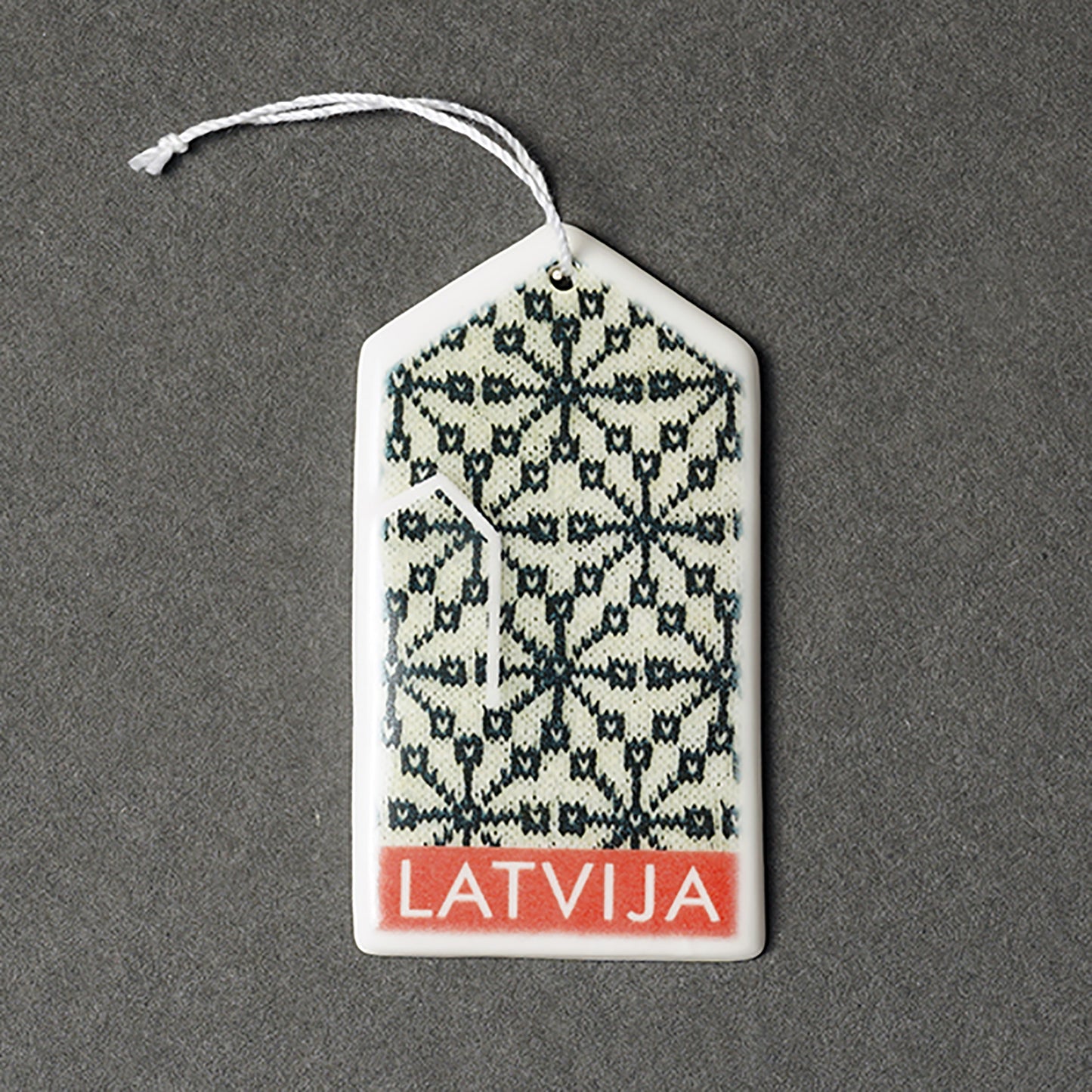 Porcelain Decorations For Christmas Trees - Gloves With Print + LATVIJA