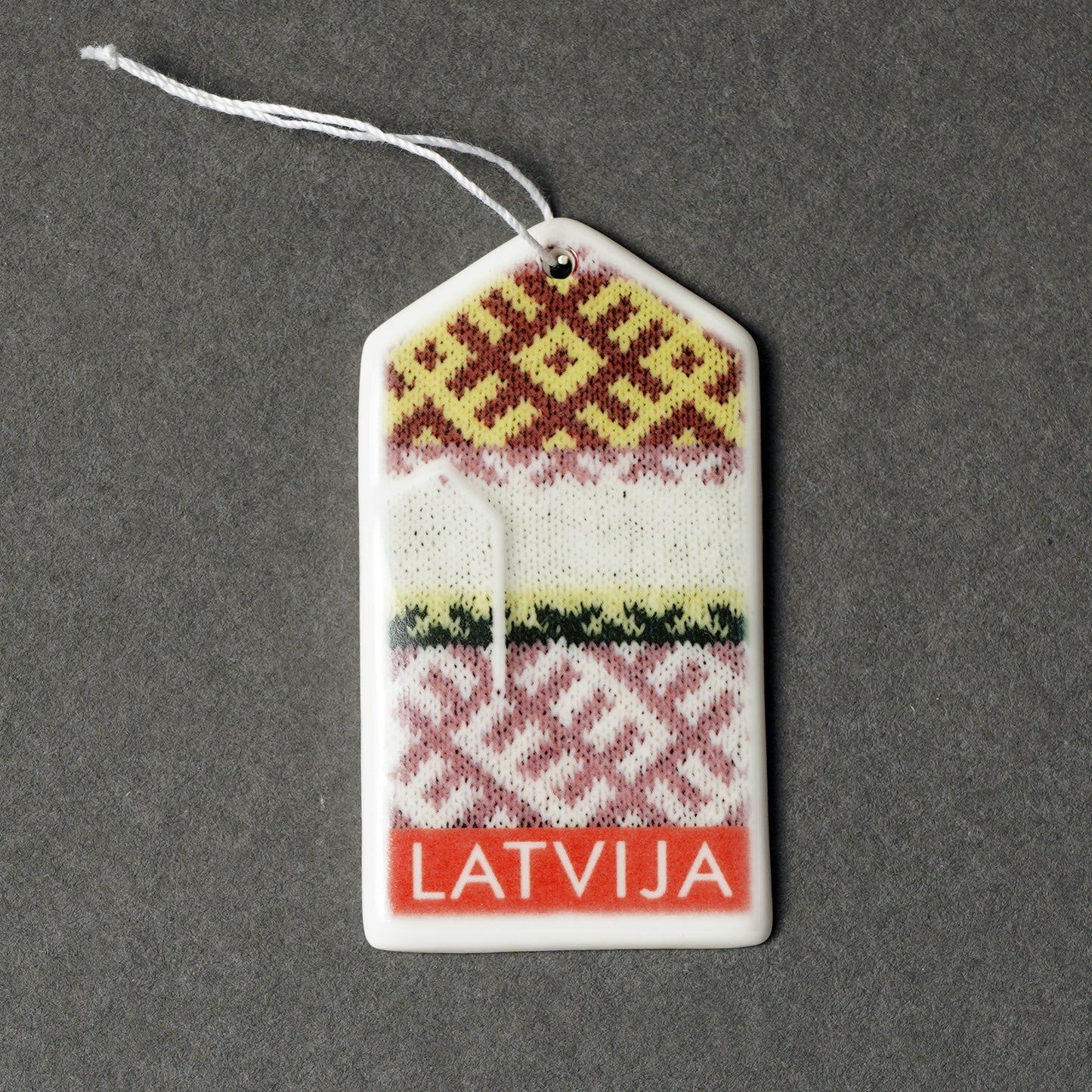 Porcelain Decorations For Christmas Trees - Gloves With Print + LATVIJA