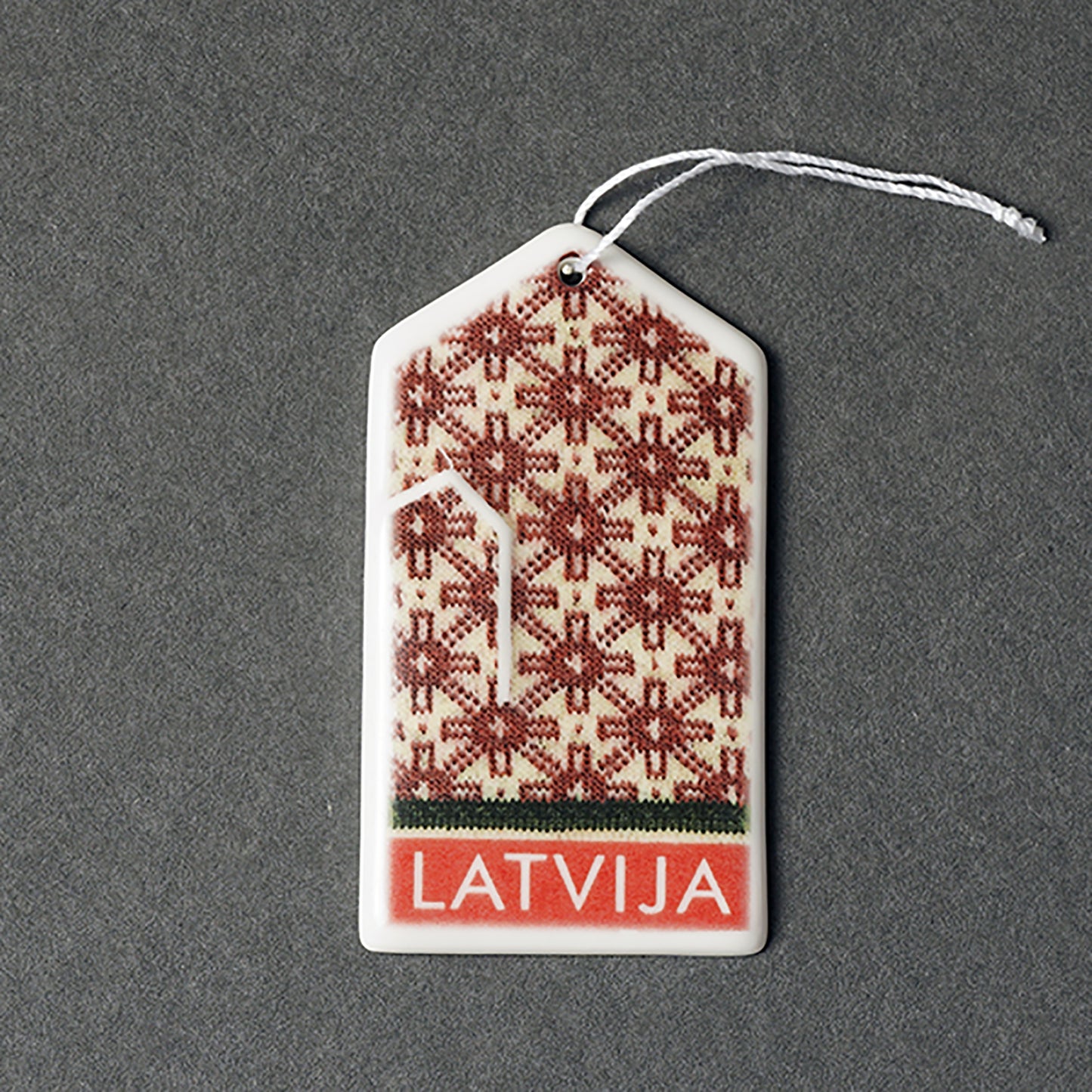 Porcelain Decorations For Christmas Trees - Gloves With Print + LATVIJA