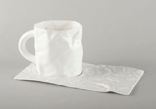 Porcelain Crumpled Coffee Mug Base (mug not included)