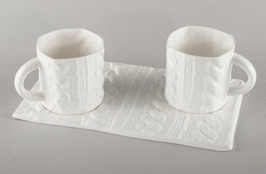 Porcelain Knitted Base For Two Coffee Mugs  (mugs not included)